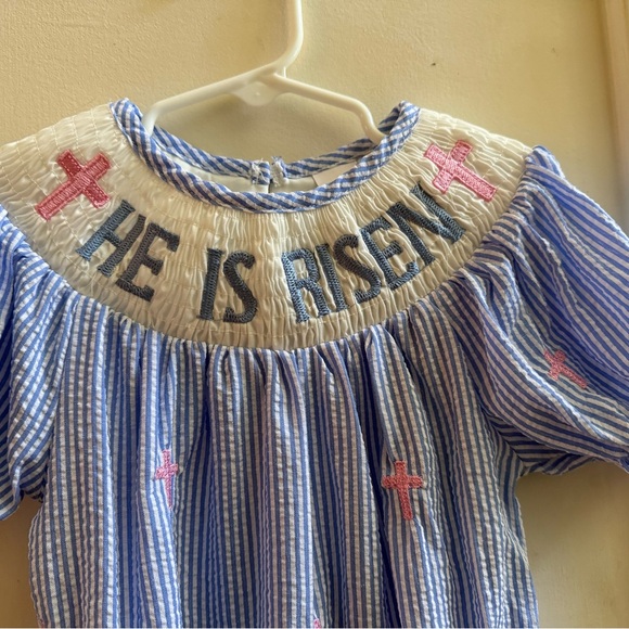 New Smocked He Is Risen Easter Bubble Romper - Picture 6 of 10